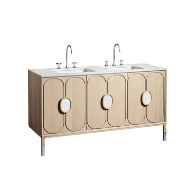 60" Blossom Bathroom Vanity Cabinet with legs, Three Doors, Blonde Oak