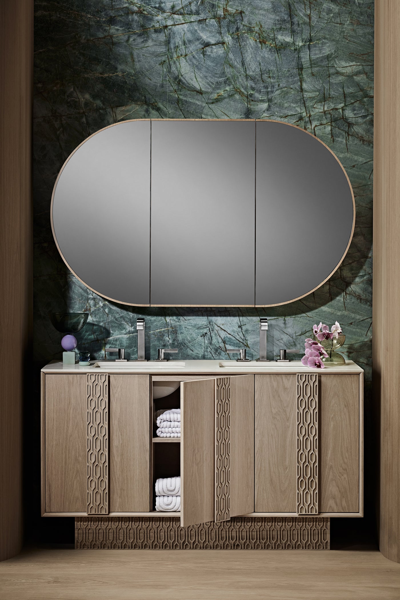 60" Interlace Bathroom Vanity Cabinet, Three Doors, Blonde Oak