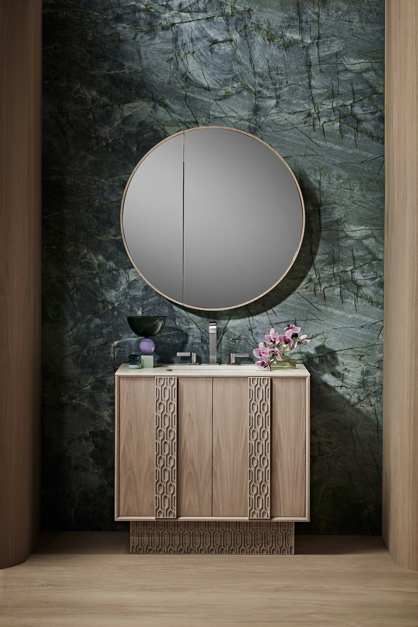 36" Interlace Bathroom Vanity Cabinet, Two Doors, Blonde Oak