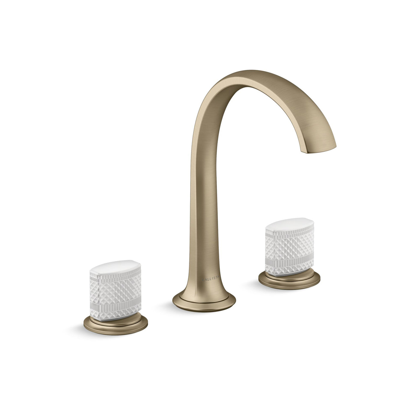 Widespread sink faucet with arc spout and porcelain knobs