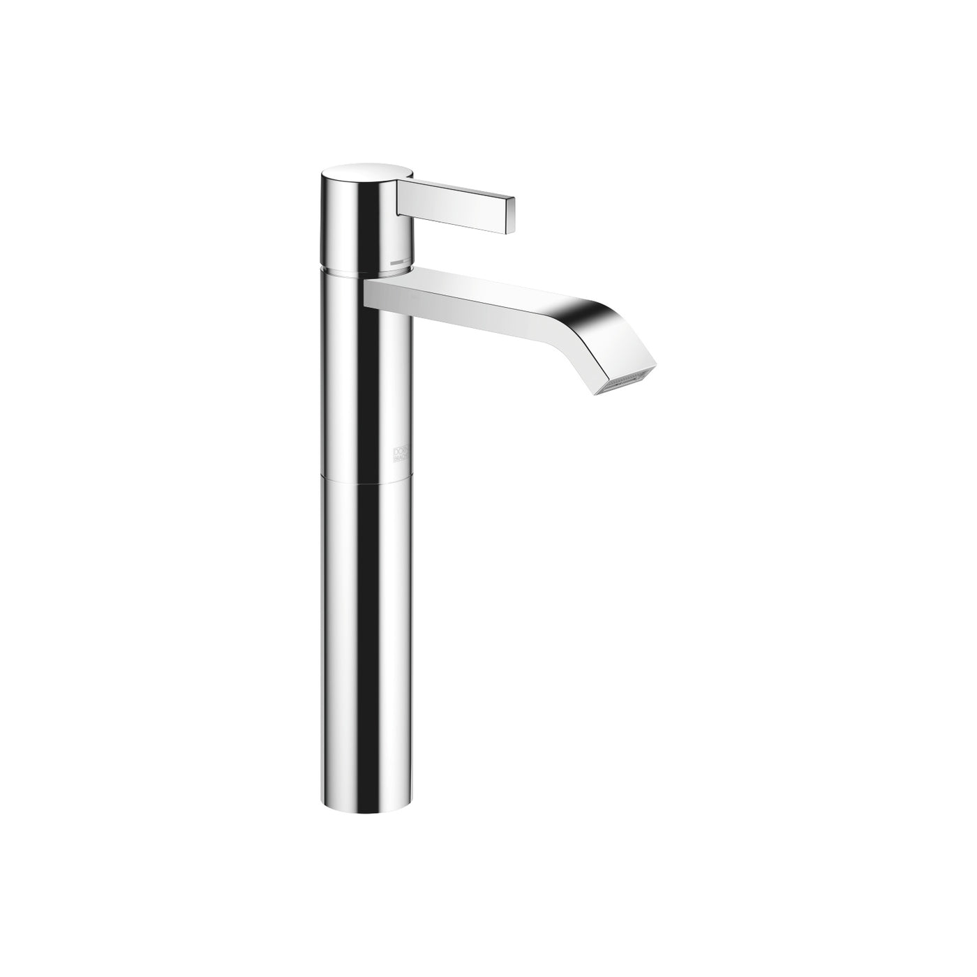 Single-lever basin mixer with raised base without pop-up waste