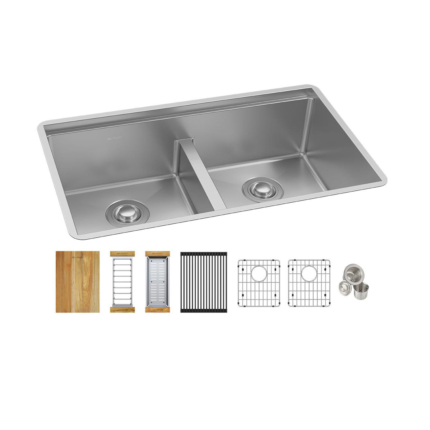 31-1/2" x 18-1/2" x 9" Elkay Crosstown 18 Gauge Workstation Stainless Steel Equal Double Bowl Sink Kit with Aqua Divide
