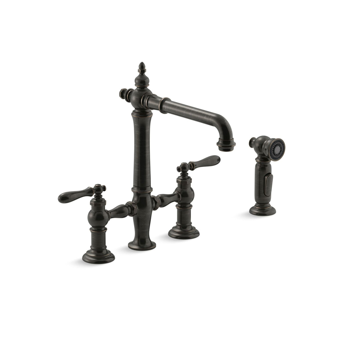 Artifacts® Two-hole bridge kitchen sink faucet with sidesprayer