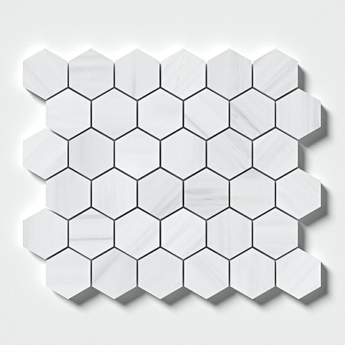 10 3/8″ x 12″ Bianco Dolomiti Classic Honed Hexagon Marble Mosaic